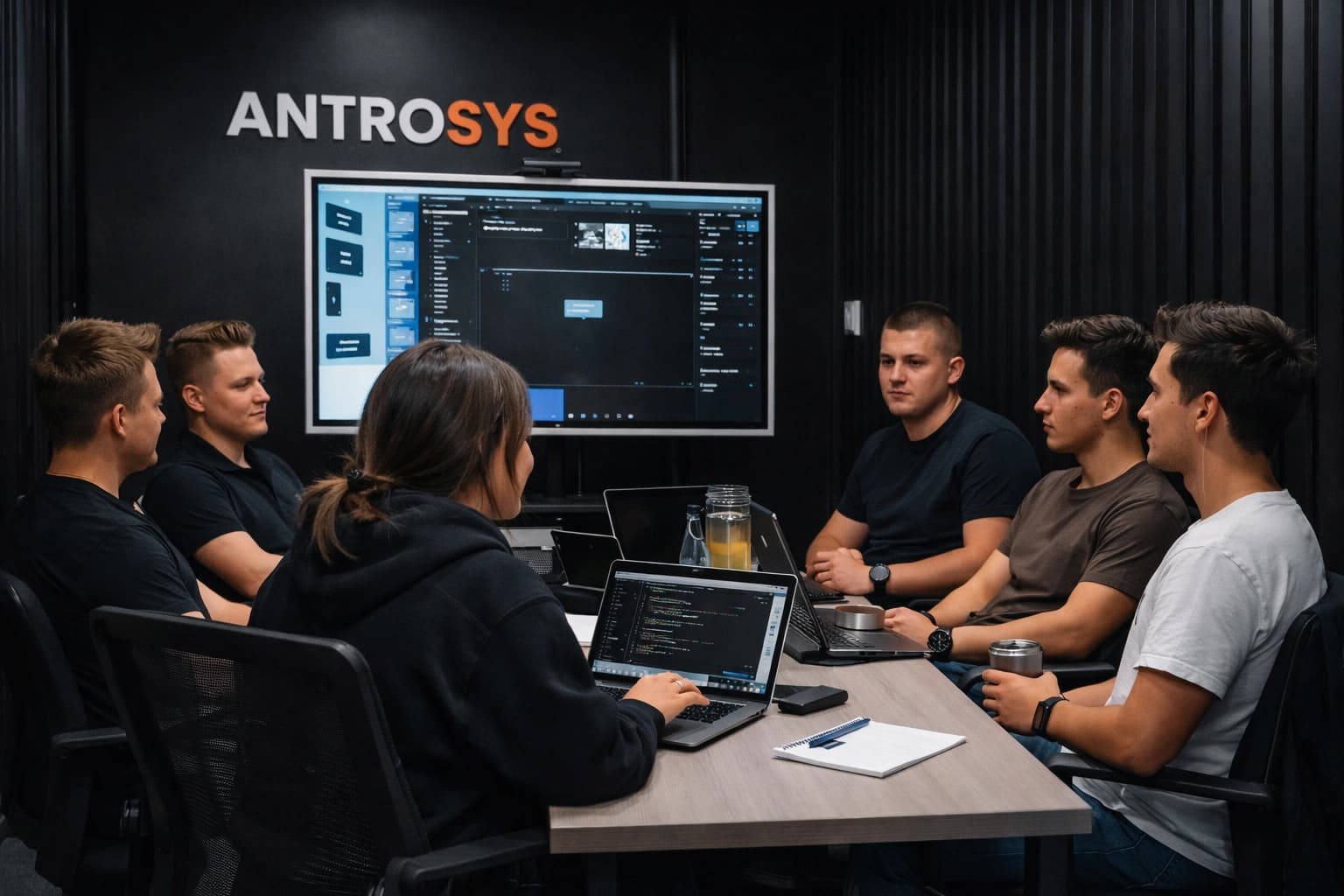 Collaborative digital agency team planning bespoke UI/UX design and AI software development solutions